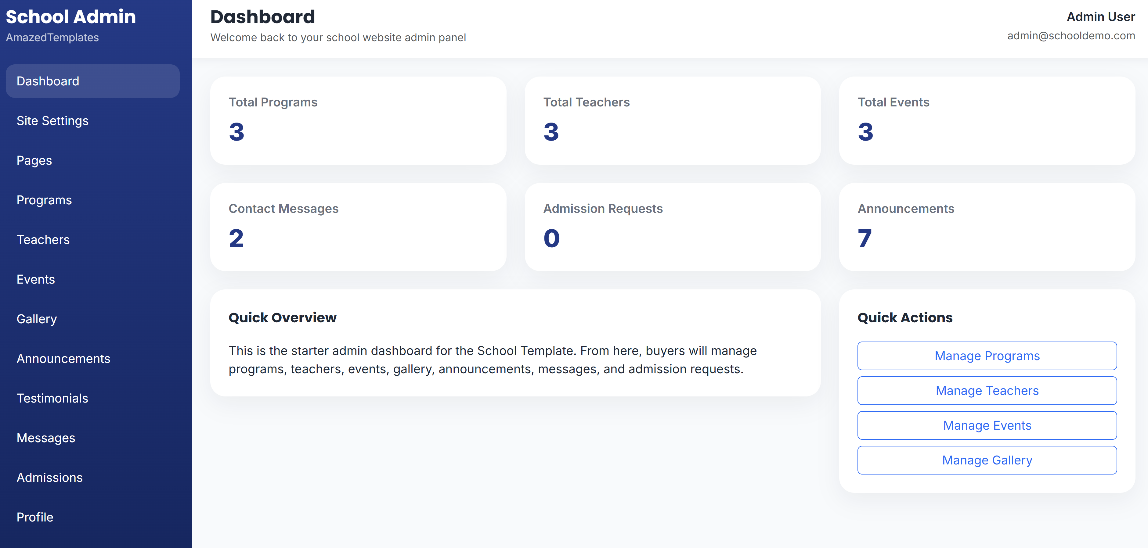 Admin Dashboard Preview